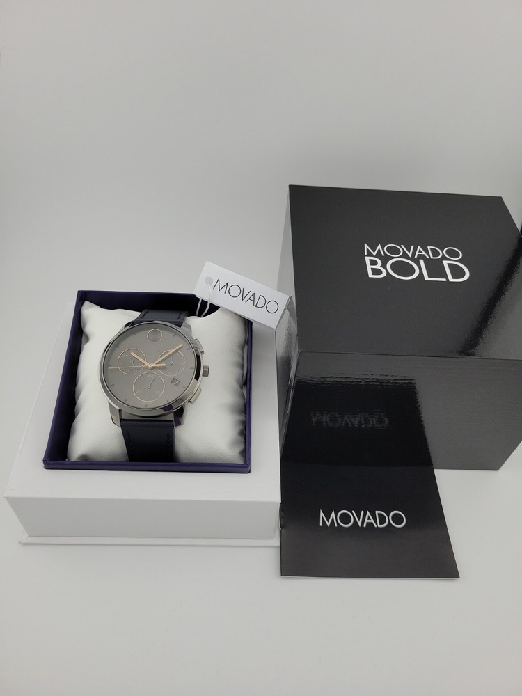Movado Bold Thin Mens Grey Dial Chronograph Watch 3600720 New $650 MSRP