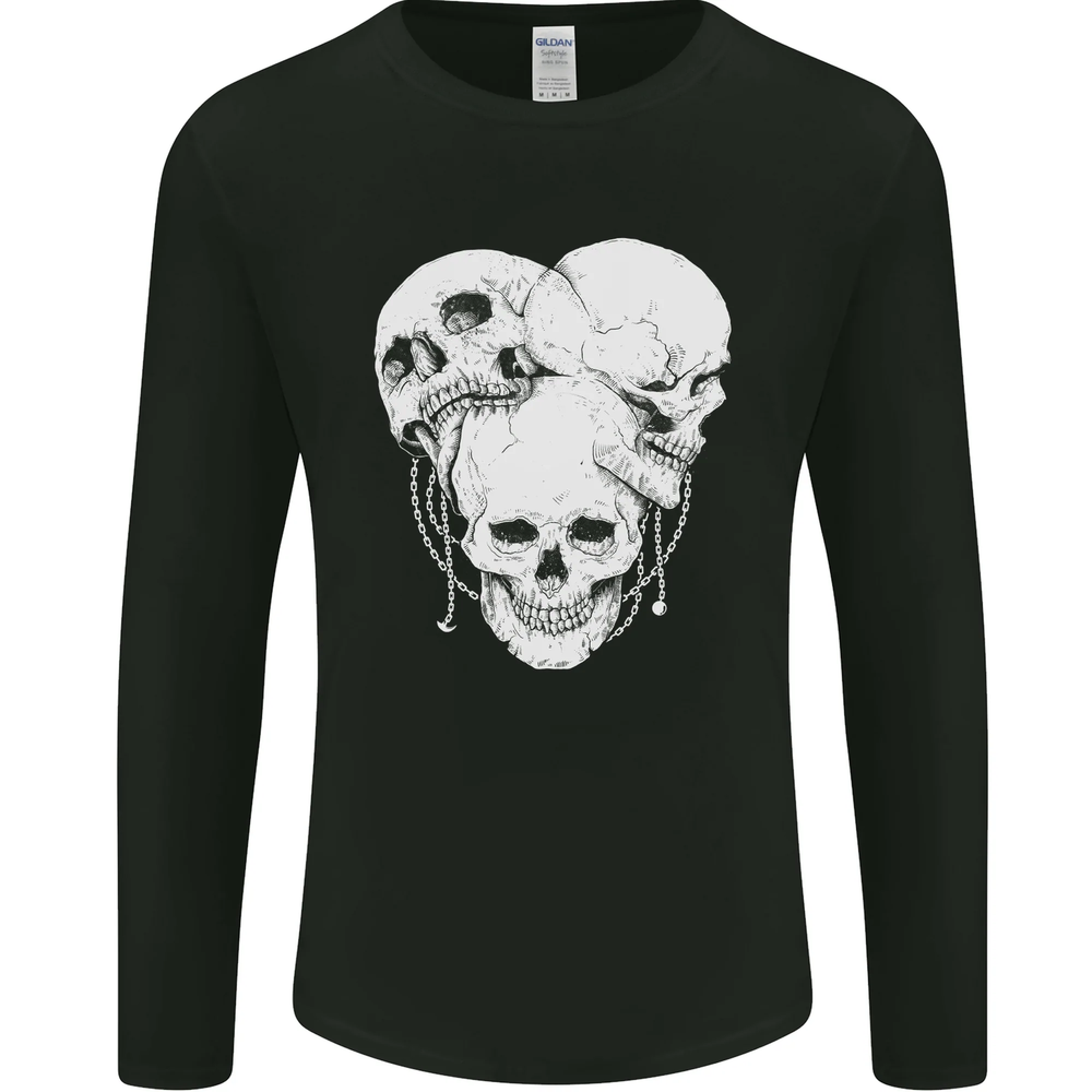 4 Skulls Gothic Heavy Metal Biker Demon Mens Long Sleeve T-Shirt