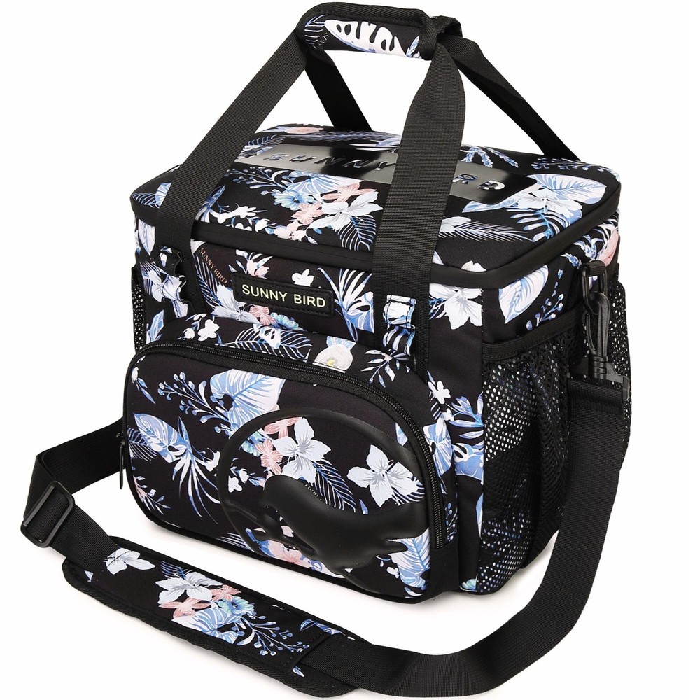 12L Large Floral Hibiscus Insulated Lunch Bag Leakproof Foldable Cooler Box