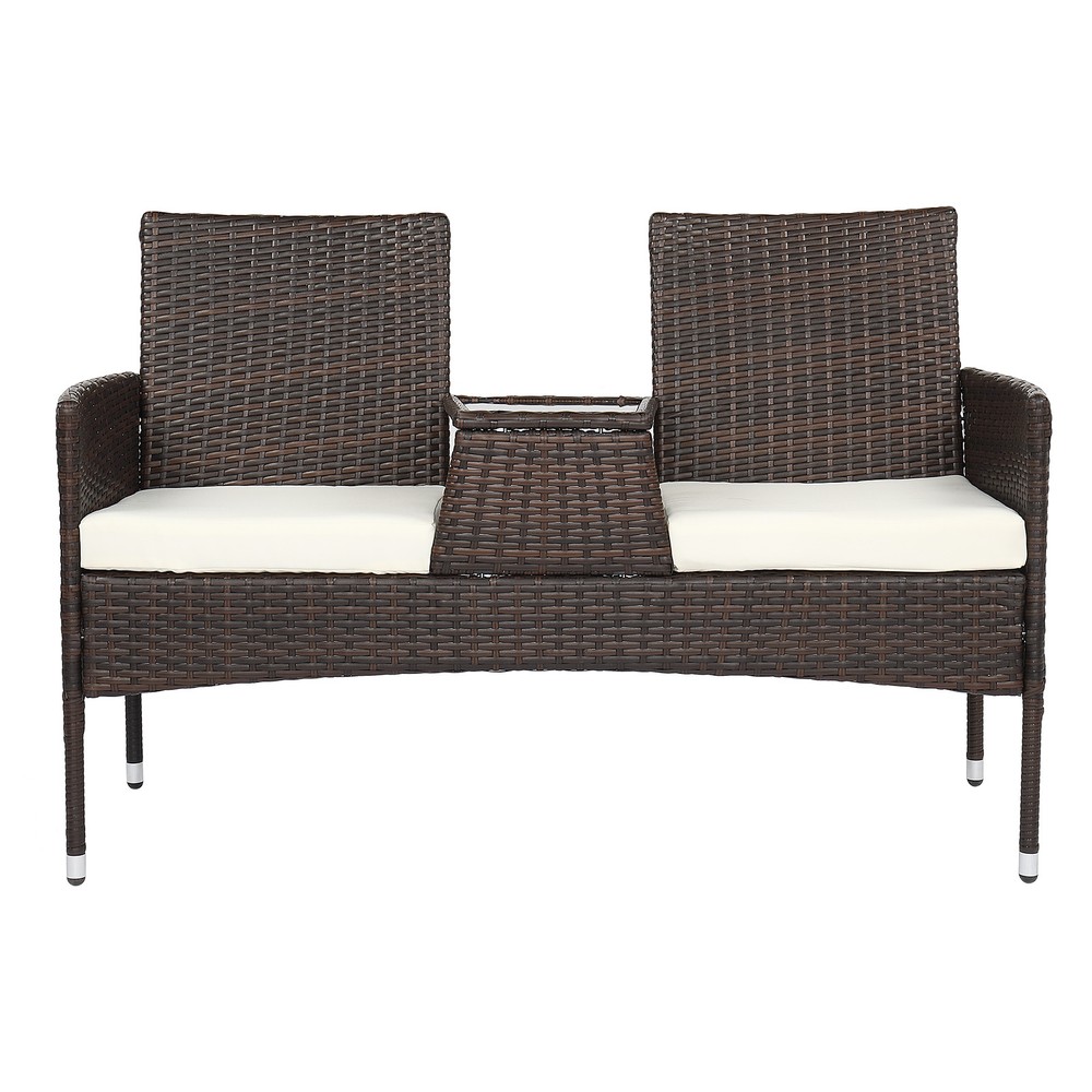 Rattan Style Lover Chair Brown Gradient Iron Frame 131x61x83cm Disassembled