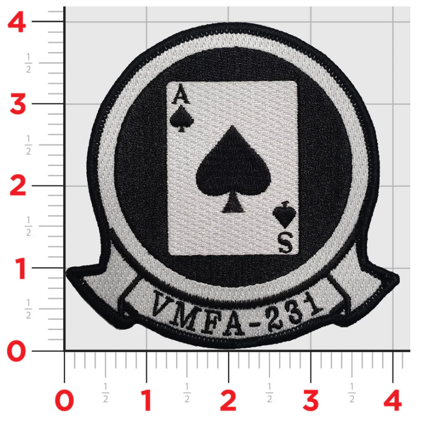 MARINE CORPS VMFA-231 ACE OF SPADES EMBROIDERED PATCH HOOK & LOOP