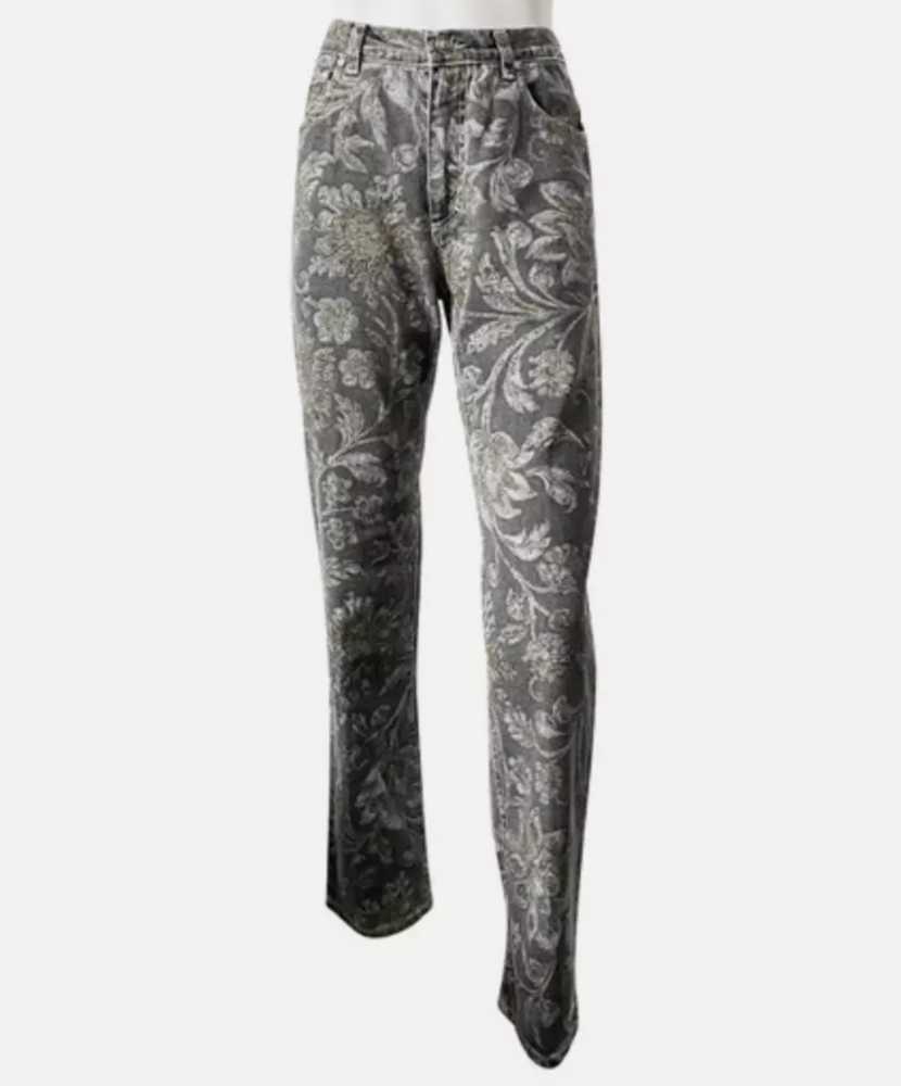 Roberto Cavalli vintage jeans in grey with golden floral pattern - Size M