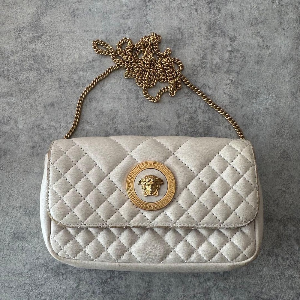 VERSACE Shoulder Bag White Medusa  Leather From Japan Authentic I0112460