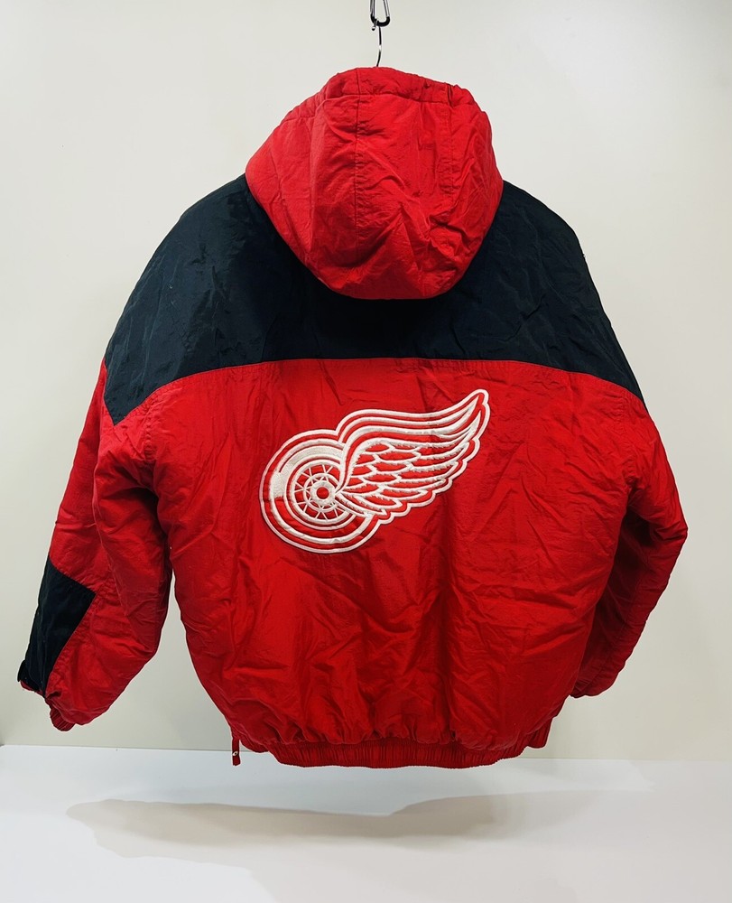 Vintage Detroit Red Wings NHL Starter Hooded Pullover Jacket Size Medium