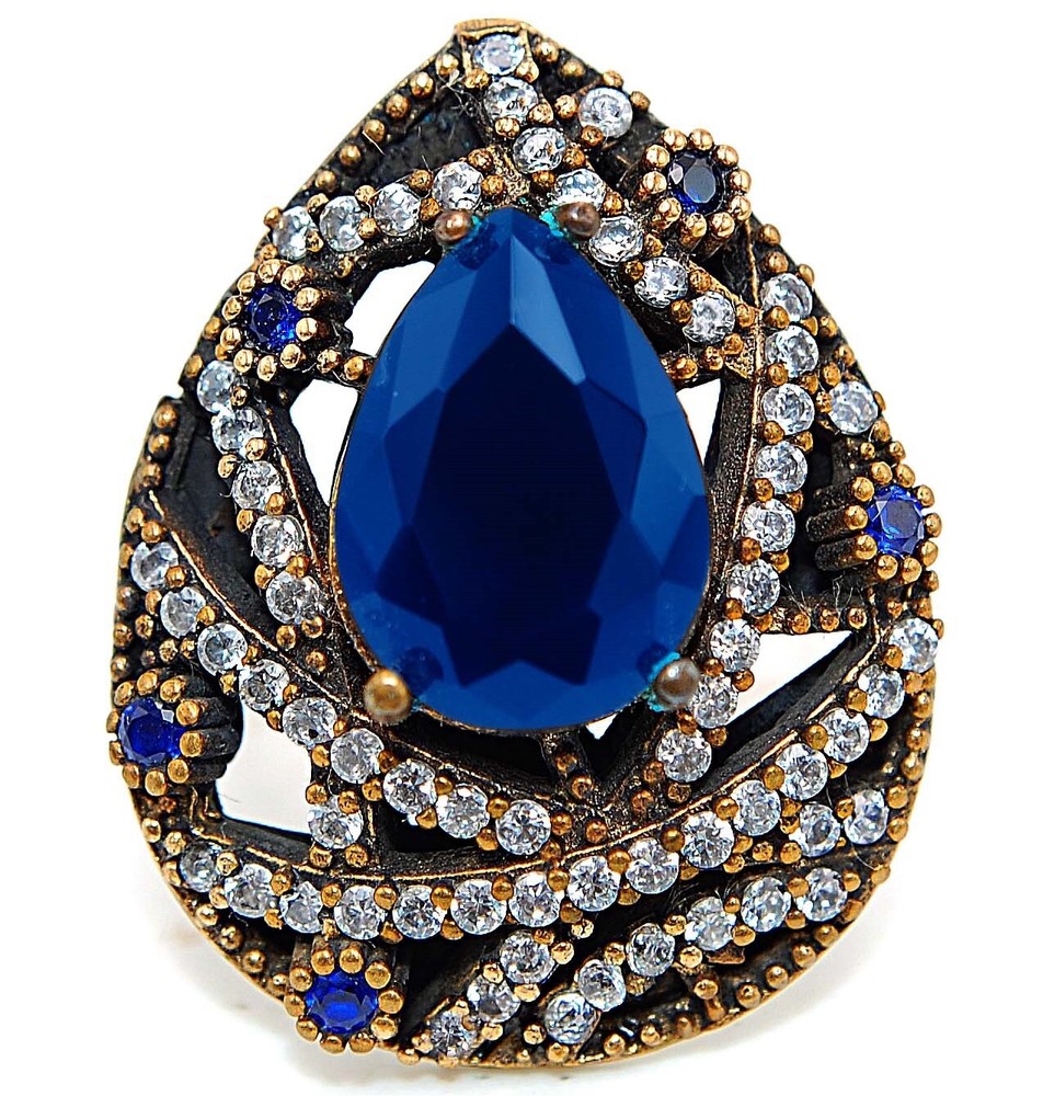 Vintage Ottoman Style 4CT Treated Sapphire Sterling Silver Ring Size 8 HB3-5