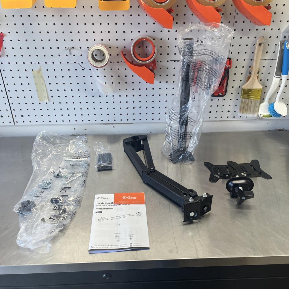 Ergear EGCM1 Dual Monitor Stand Heavy Duty Adjustable Desk Mount Black Desktop