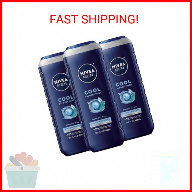 Nivea Men Cool Body Wash, Icy Menthol and Yuzu Scent, 3-in-1 Men's Body Wash, Fa