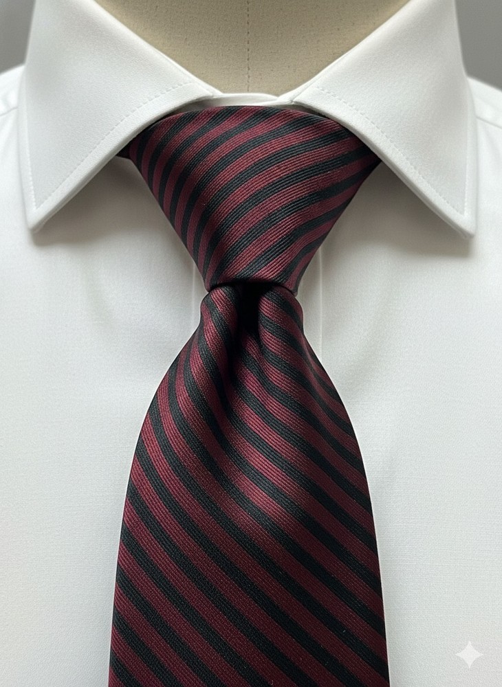 Allen Edmonds Mens Silk Necktie Burgundy Black Diagonal Stripe Hand Made USA 58