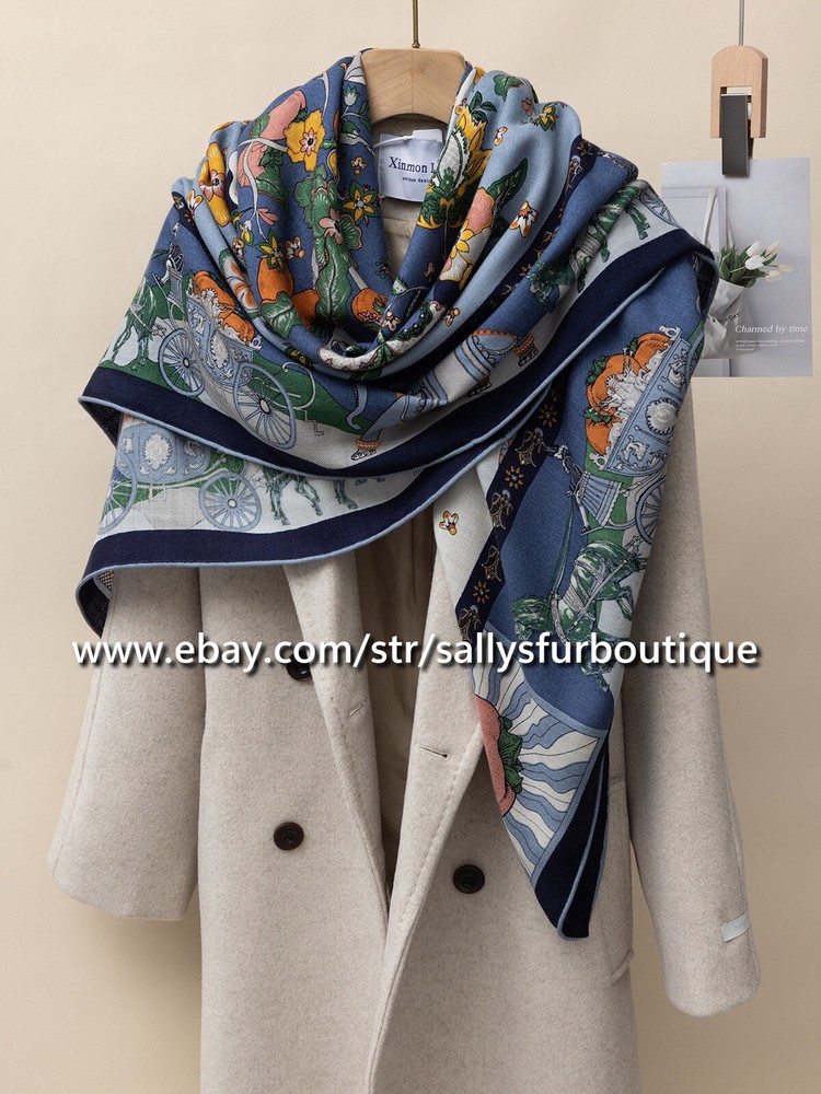 Sallys Boutique Vintage Cashmere Silk Square Scarf 53 Inch Shawl Wrap