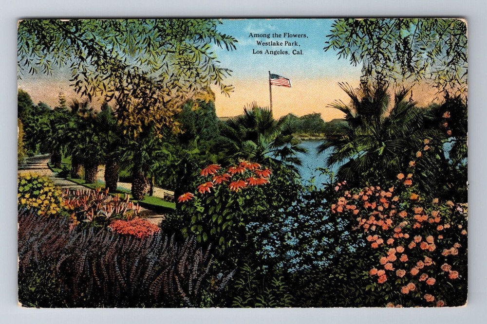 Los Angeles CA-California, Westlake Park, Antique Vintage Souvenir Postcard