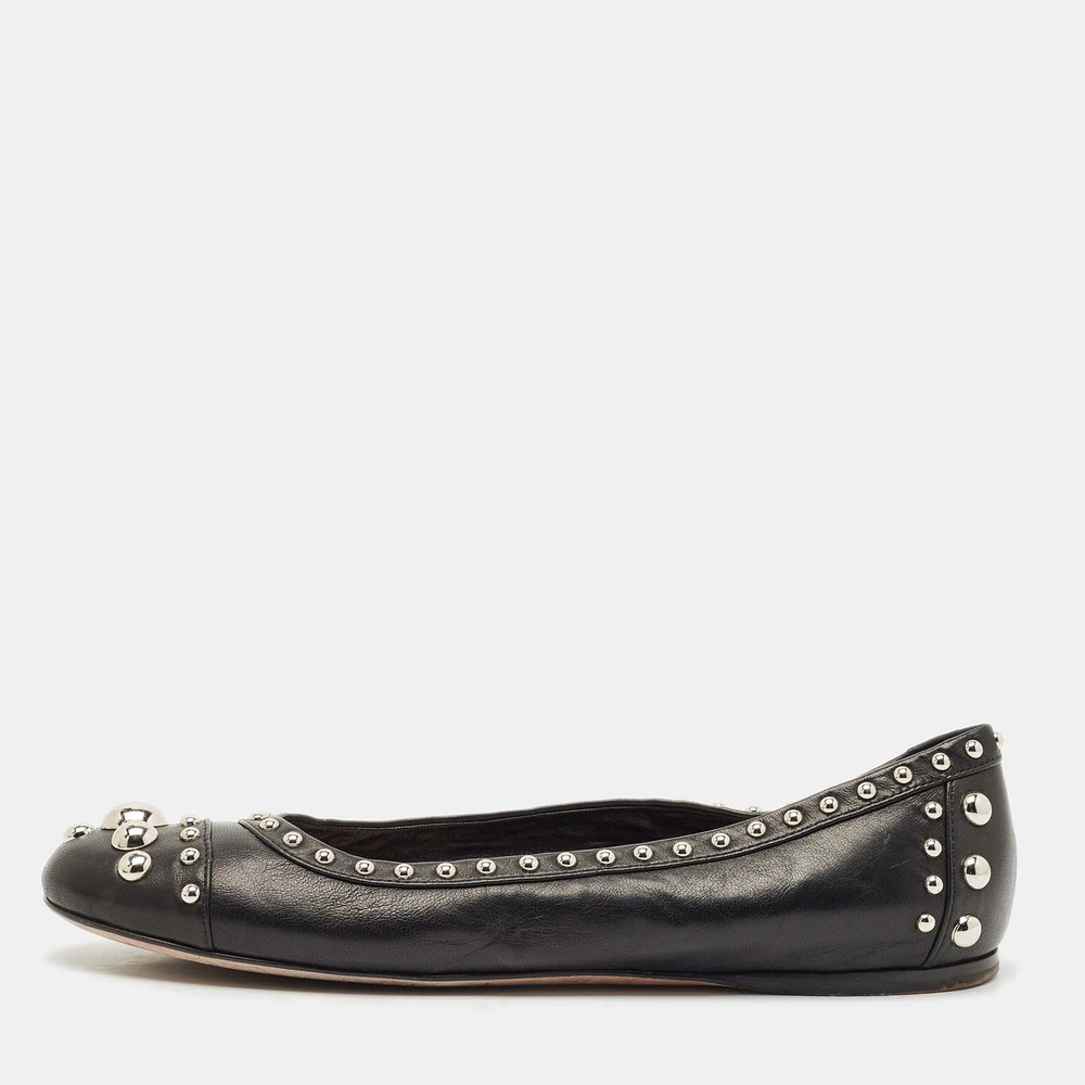 Prada Black Studded Leather Ballet Flats Size 37.5