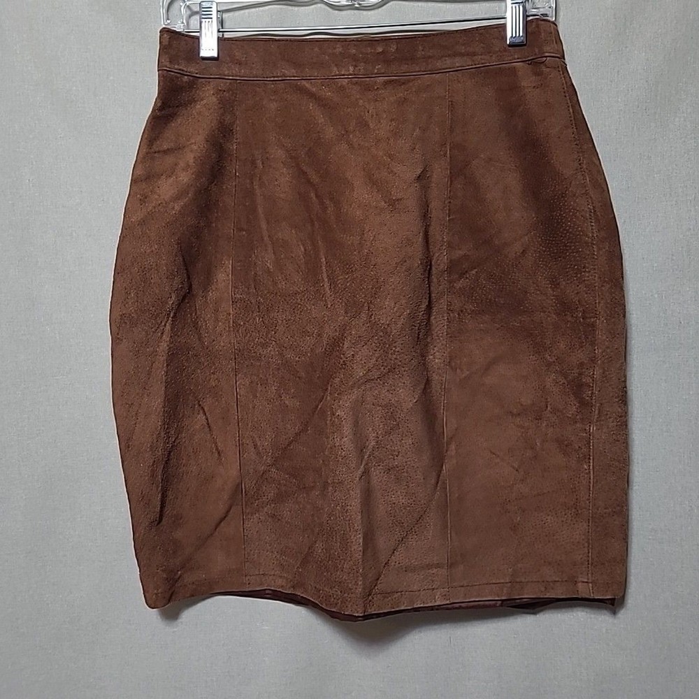 VTG International Leather Collection Brown Suede Midi Pencil Skirt 11/12