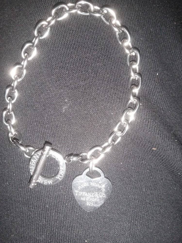 Please Return to Tiffany Silver Heart Tag Toggle Bracelet Authentic