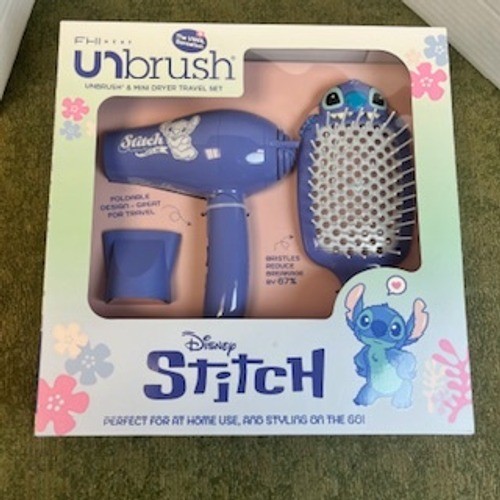 FHI Unbrush Disney Stitch Mini Blow Dryer and Detangling Brush Travel Set Kids
