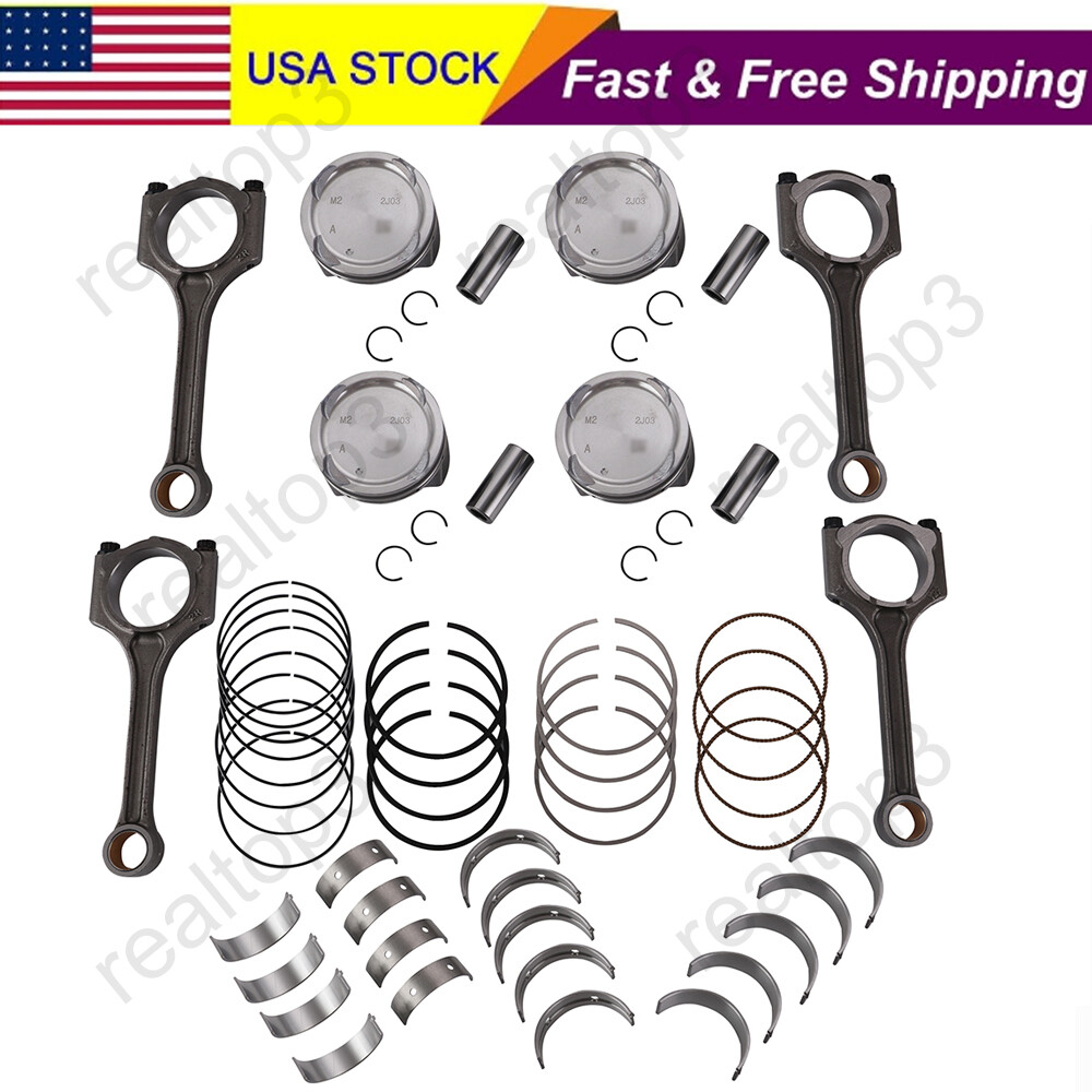 Engine Piston Kit W/ Connecting Rod + Main Rod Bearings For 2014-18 Hyundai Kia