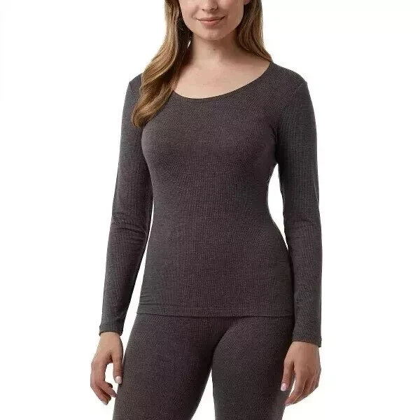 32 Degrees Heat Long Sleeve Scoop Neck Womens Small Size 2-Pack Charcoal,  M