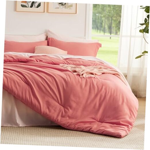 Coral Comforter Set - Bed in a Bag 7 Pieces, Bedding Sets Bed Queen 09 - Coral