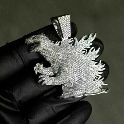 4Ct Round Cut Lab Created Diamond Men's Hip Hop Pendant 14K White Gold Finish