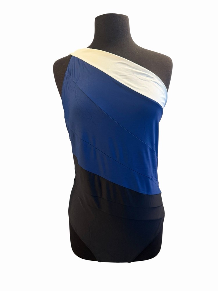 Summersalt One Shoulder Colorblock One Piece Swimsuit Blue Black White 16