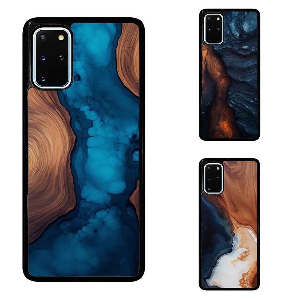 Walnut Wood blue resin Protective Cover For Samsung S25 S24 S23 FE Ultra a15 a16