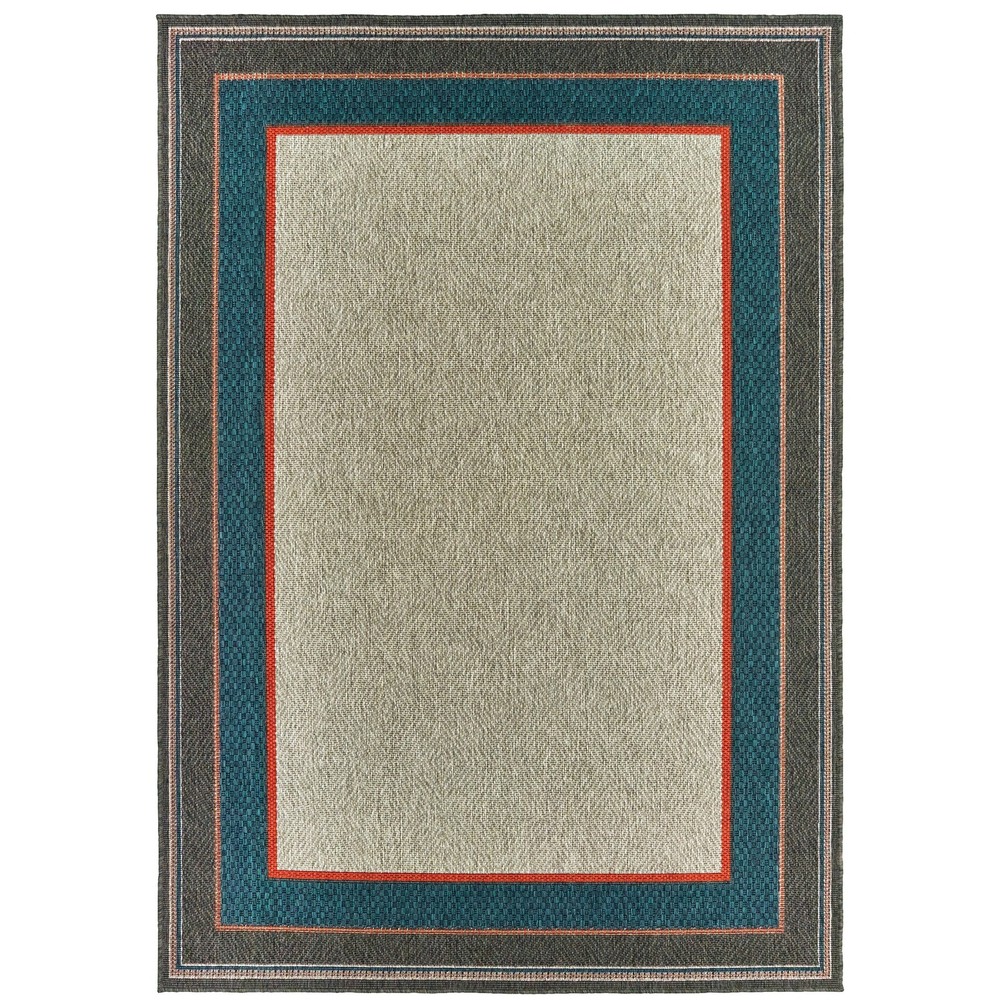 Vista Home Higgins Grey Blue Indoor Outdoor Rug 3x5 Feet Bordered Design