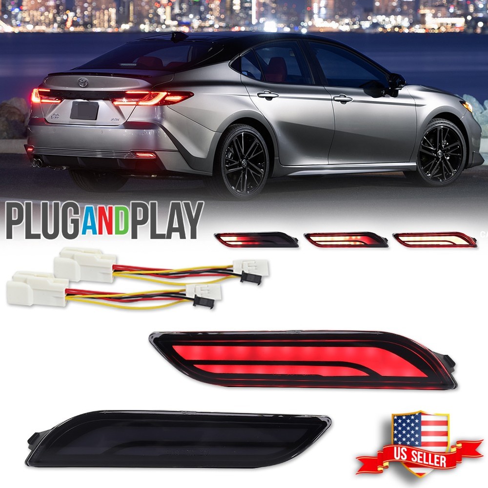 PLUG & PLAY For 2018-2025 Toyota Camry Smoke Red LED Rear Bumper Reflector Light