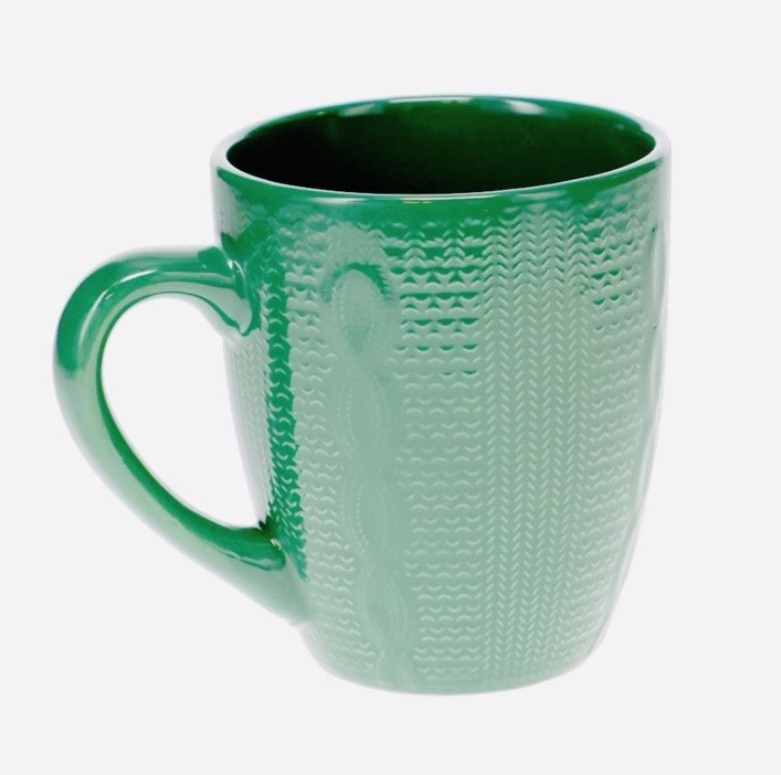 CABLE KNIT SWEATER 16oz Latte Mugs Embossed Green Mug Christmas Holiday