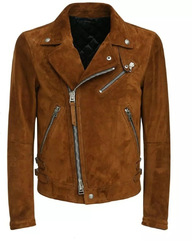 Men's Designer Biker Authentic Suede 100% Classic Soft Leather Jacket Outerwear