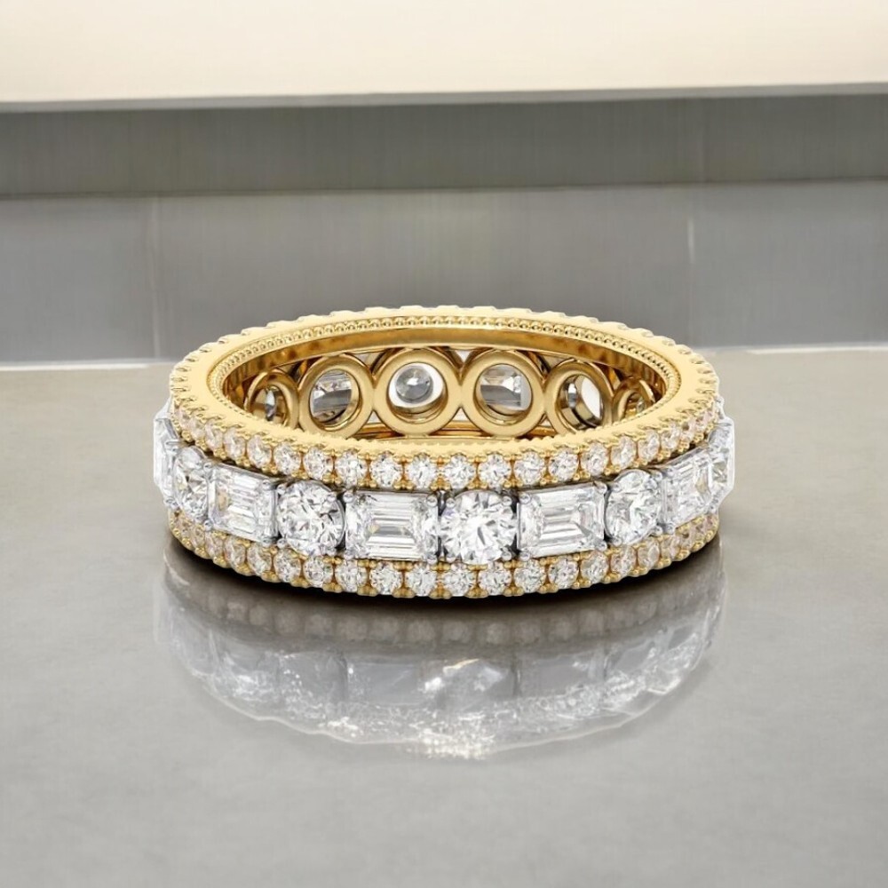 4 Ct Emerald Cut Lab Grown Diamond Eternity Band in 14K Solid Yellow Gold 6.2mm