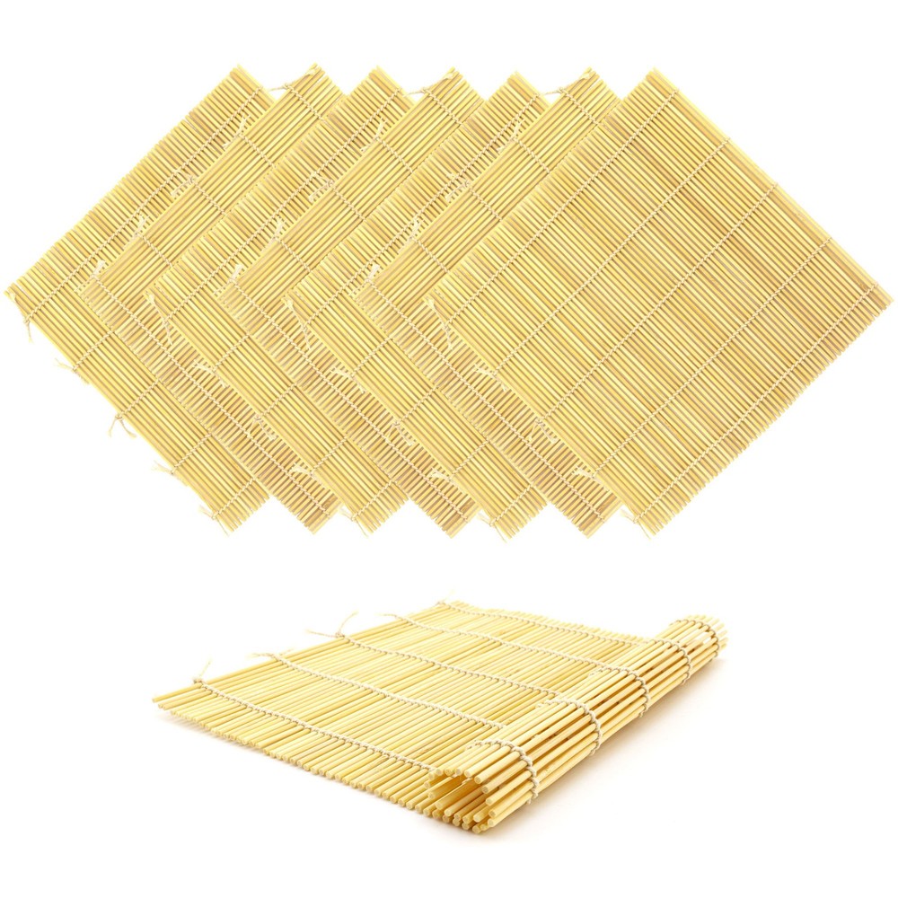 8-Pack 9.5x9.5 Inch Natural Bamboo Sushi Rolling Mats for Easy Homemade Sushi Making