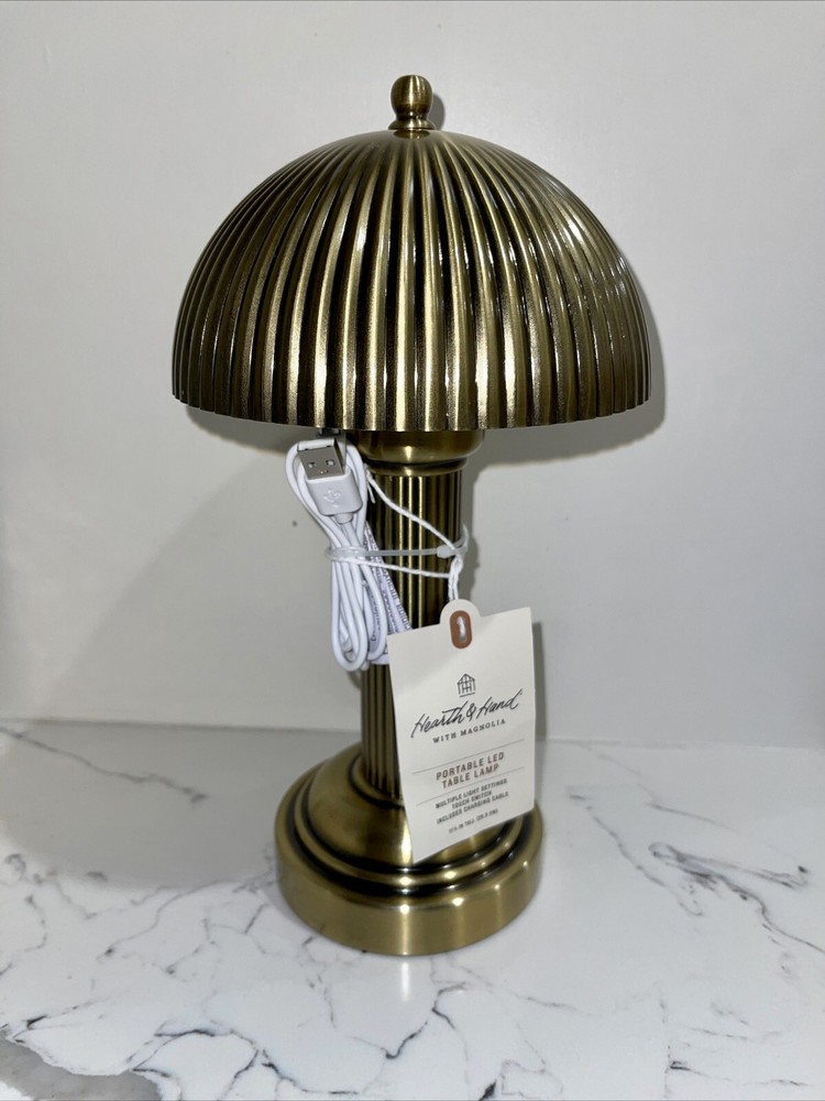 Hearth & Hand 11.5 Inch Rechargeable Fluted Metal Table Lamp