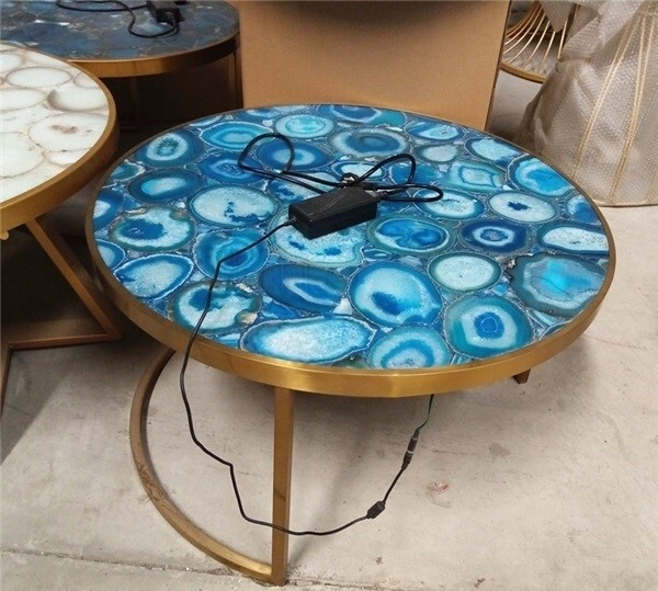 Blue Agate Coffee Round Table Top, Agate Geode Center Table Top, Decors 15
