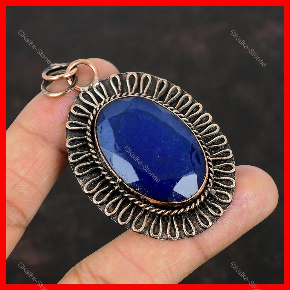 Mother's Day Sale Oval Natural Blue Sapphire Engagement Pendant in Copper-image