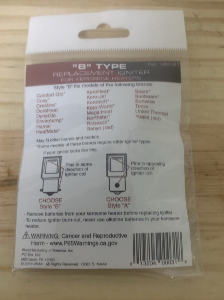 Kerosene Heater Replacement Igniter B Type L DH-31