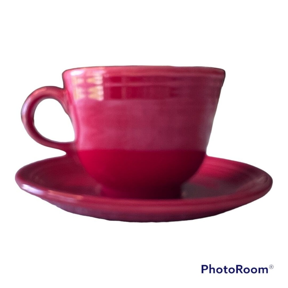 Fiestaware TeaCup and Saucer Set Scarlet Red Modern Color Collectible Pottery