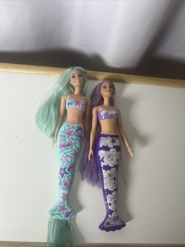 Barbie Color Reveal Mermaid Doll Lot Of 2 Purple Starts Clouds Green Starts