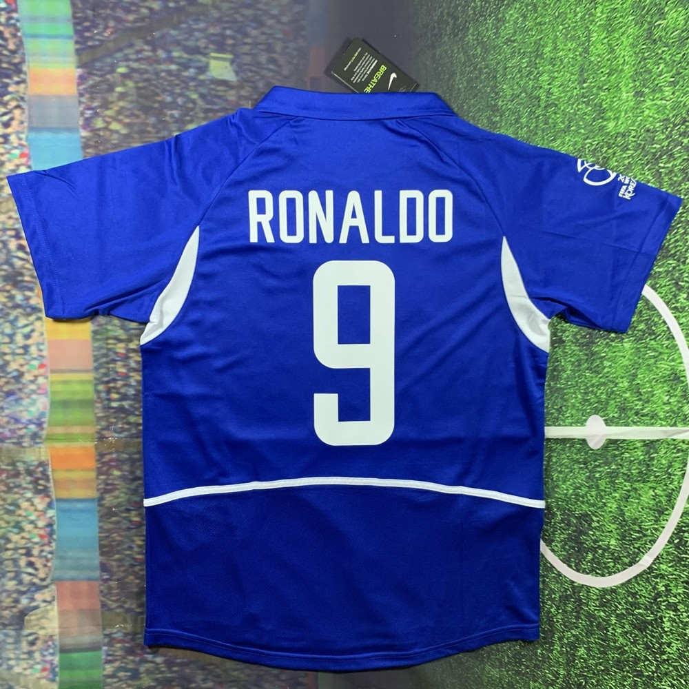 Ronaldo #9 Brazil Away Jersey 2002 World Cup - Retro Shirt - Mens Large - NEW