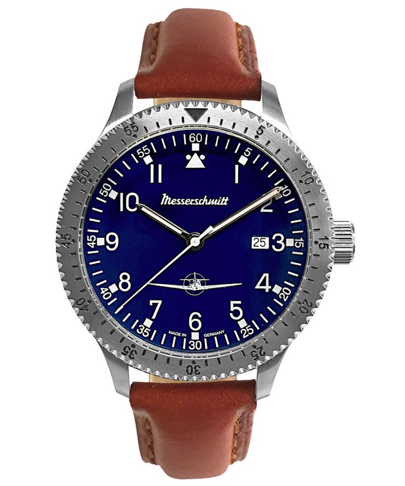 Messerschmitt Men's Pilot Watch Leather Braun/Blue ME-108DR-L