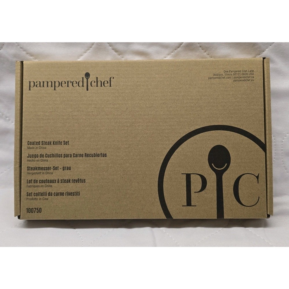 Pampered Chef Coated Serrated Steak Knife Set with Blade Covers