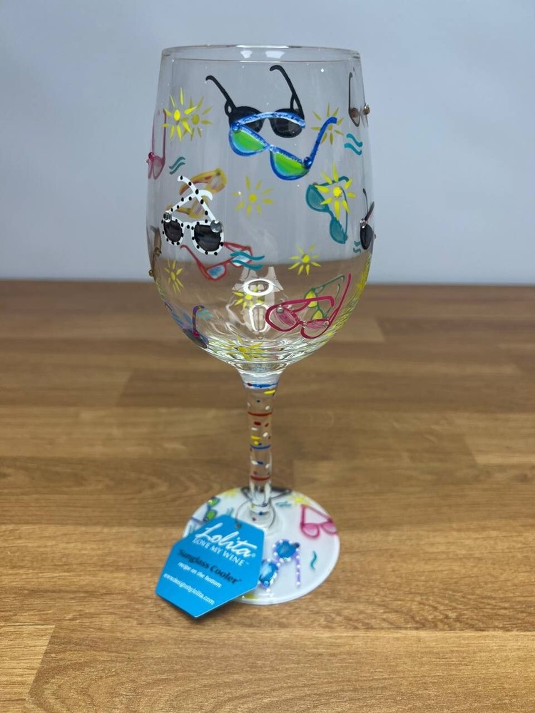 Handpainted Rhinestone Lolita 15 oz Wine Glass with Sunglass Cooler