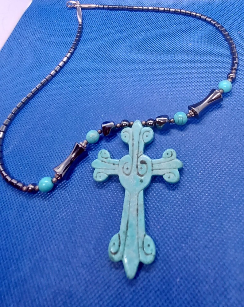 Turquoise Cross Set with Cross Pendant, Chain and Earrings CLEARANCE SALE-image