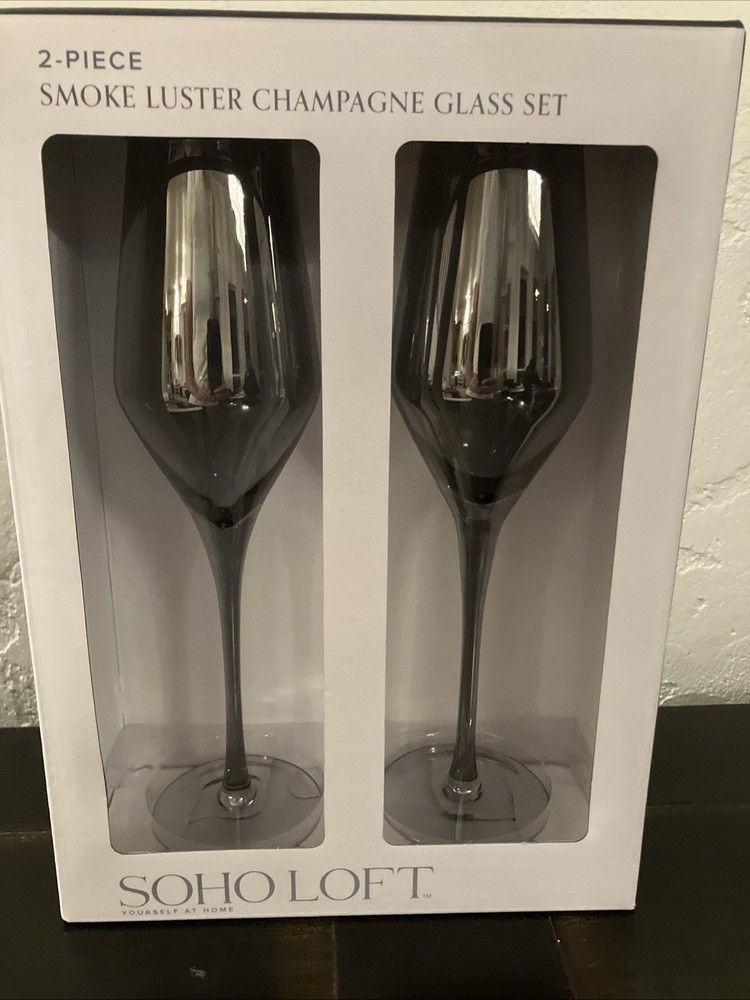 New Soho Loft Smoke Luster Champagne  Glasses Set of 2 NIB
