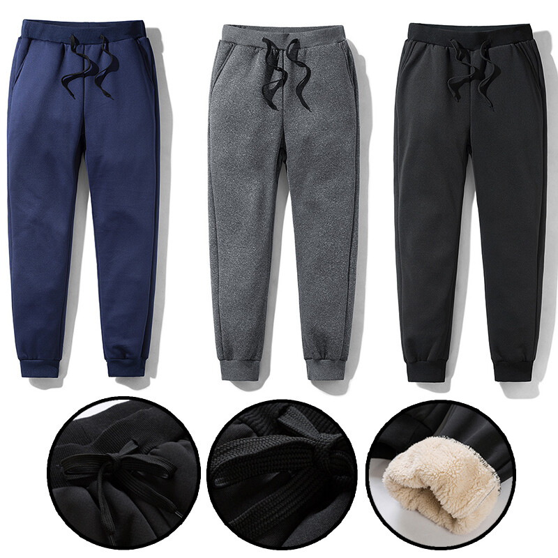 Mens Pants Thermal Fleece Lined Elasticated Sport Joggers Winter Thick Trousers