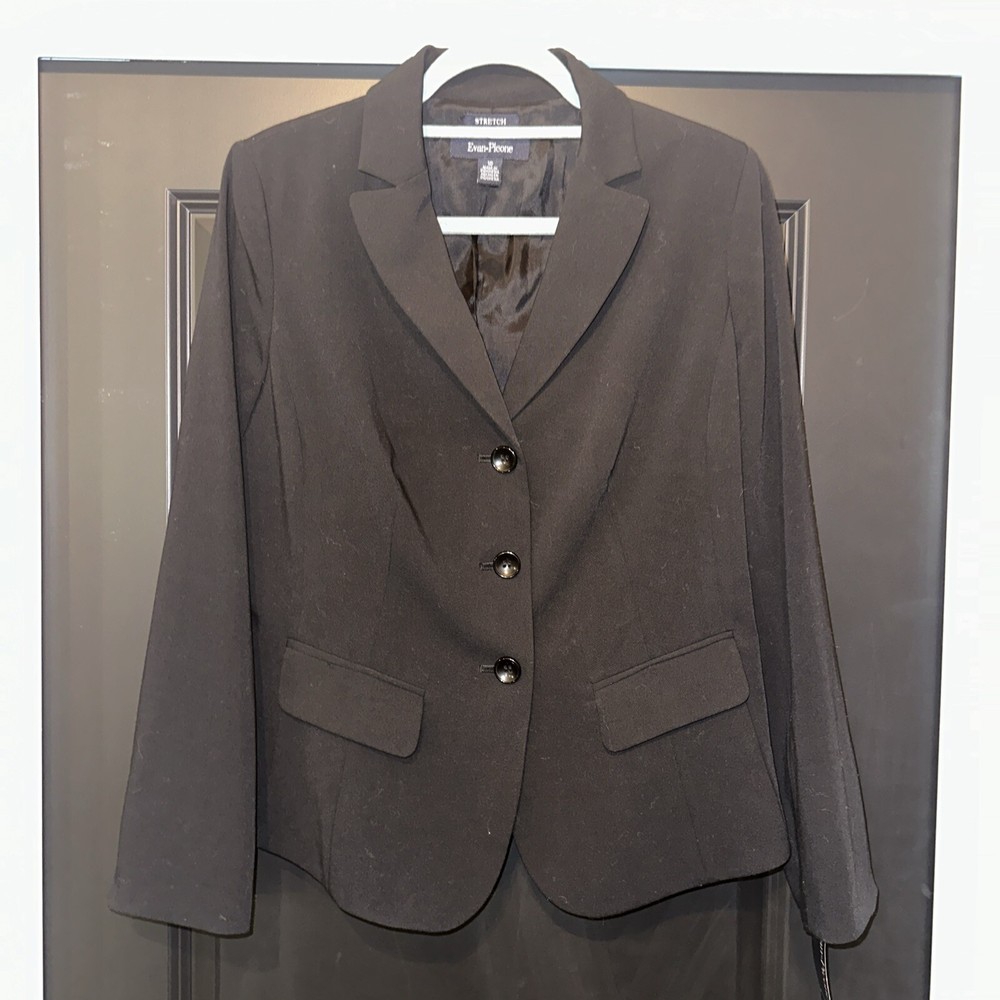 Evan Picone Blazer Jacket Womens Size 10 Black Work Office Button Up