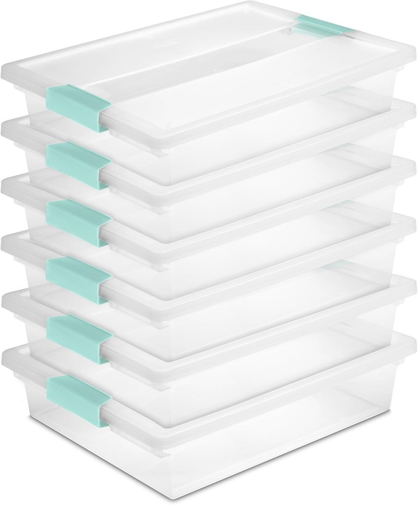 Sterilite 6-Pack Clip Box, Stackable Clear Plastic Bins with Latching Lids, Larg