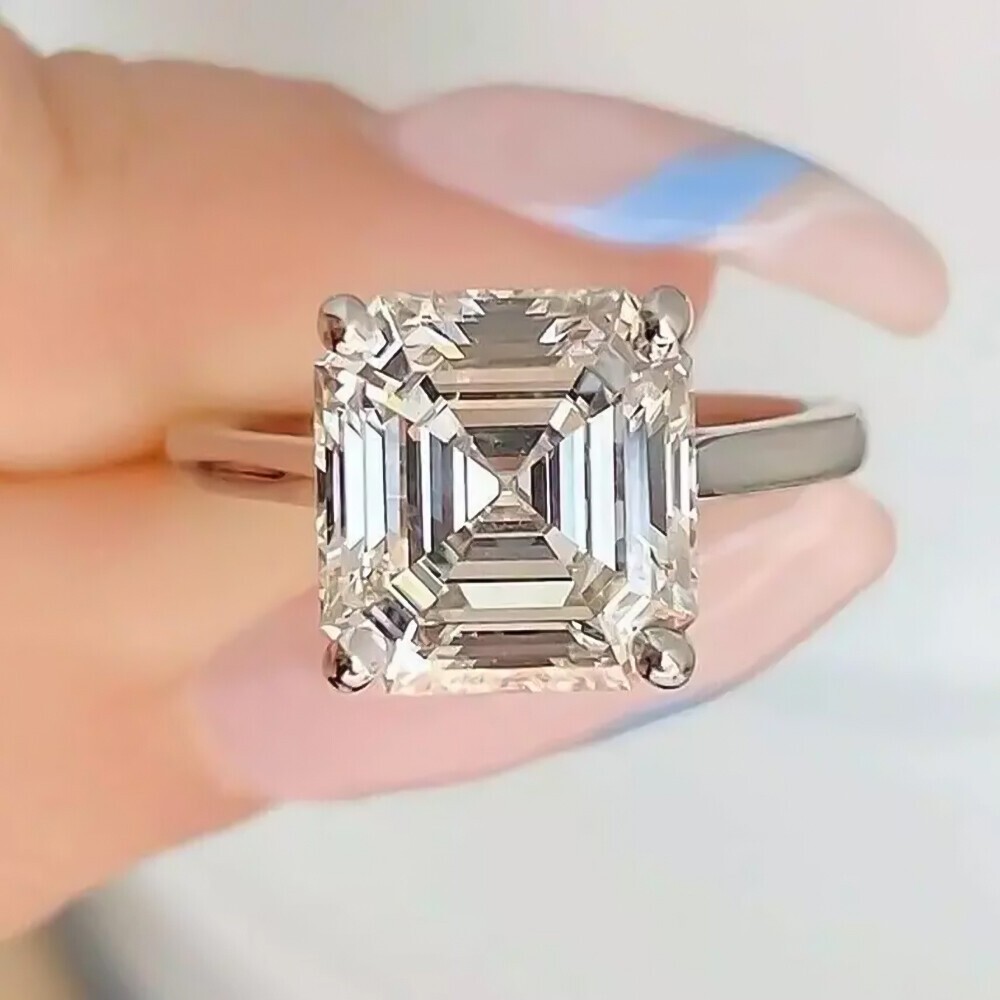 5.74 Ct Asscher Cut Off White Diamond Ring in 925 Silver Wedding Gift