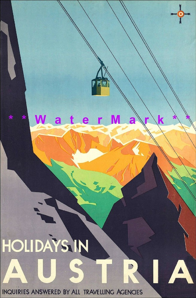 Austria 1950 Vintage Holiday Poster Retro Art Print  