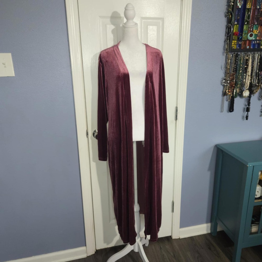 Women's XL Velvet Kimono Robe in Dusty Rose for Holiday Parties