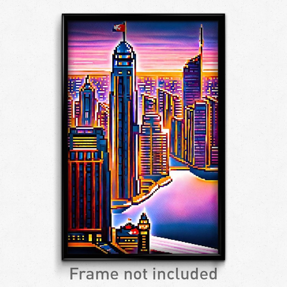 8 Bit Psychedelic Pixel Art Poster of Canadian City - Glossy Video Game Print