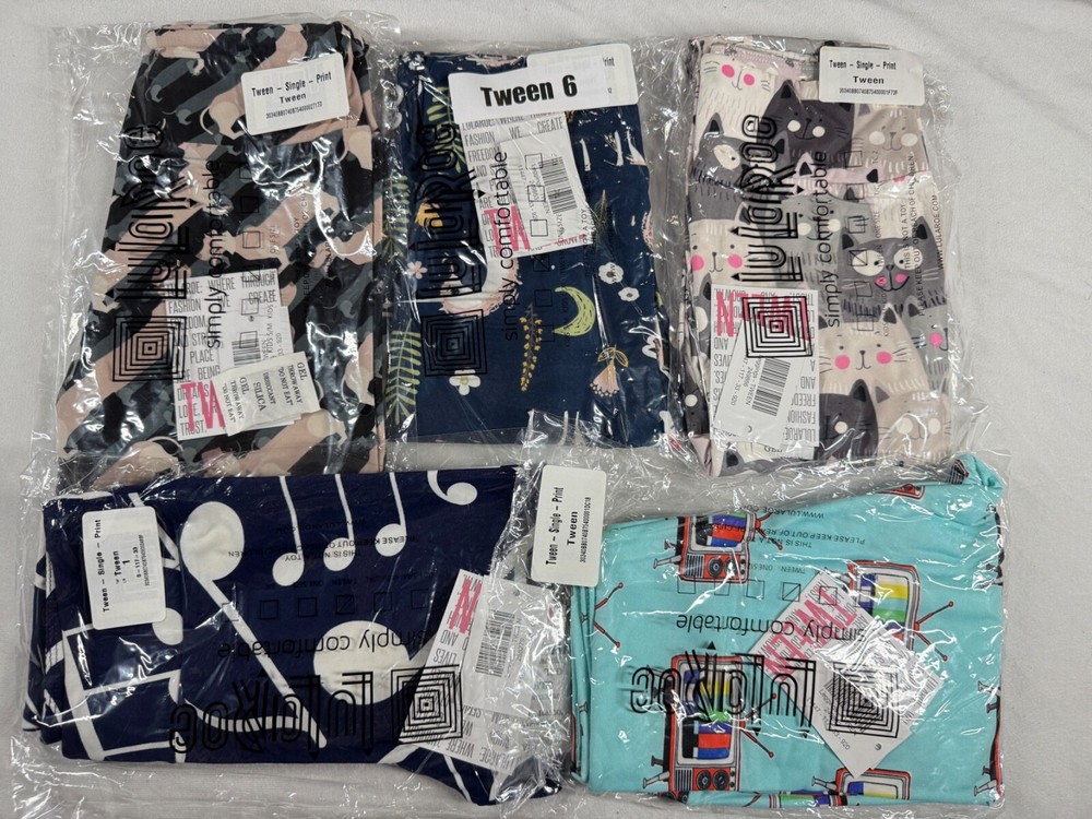 5 Pair of Kids Tween LuLaRoe Buttery Soft Leggings Size Tween 6 Stars Cats